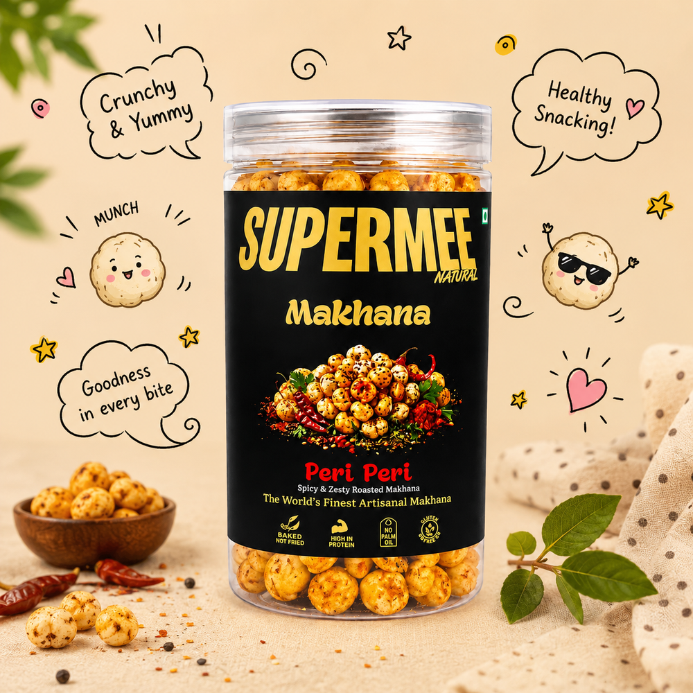 Supermee Natural Peri Peri Roasted Makhana – Spicy & Zesty, Baked Not Fried, High Protein, No Palm Oil