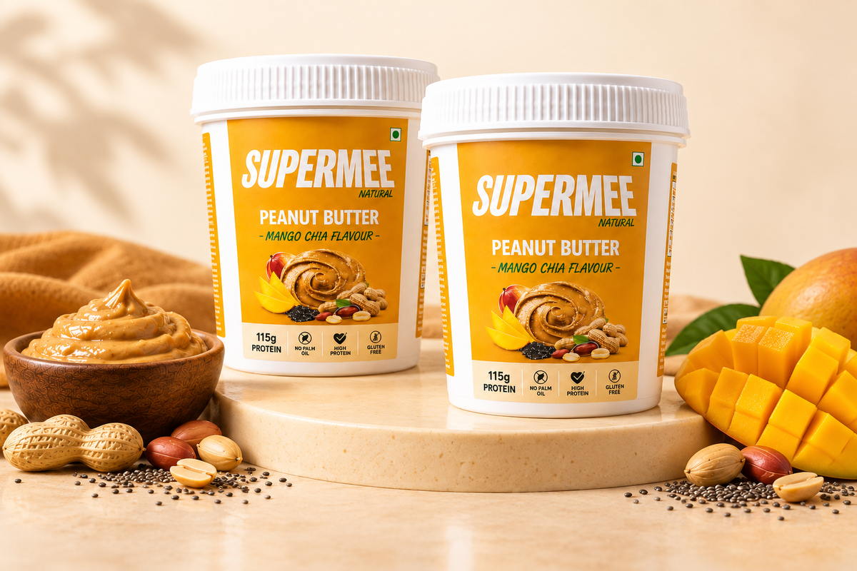 Two Supermee Mango Chia Peanut Butter jars — Buy 1 Get 1 Free, two jars for ₹489